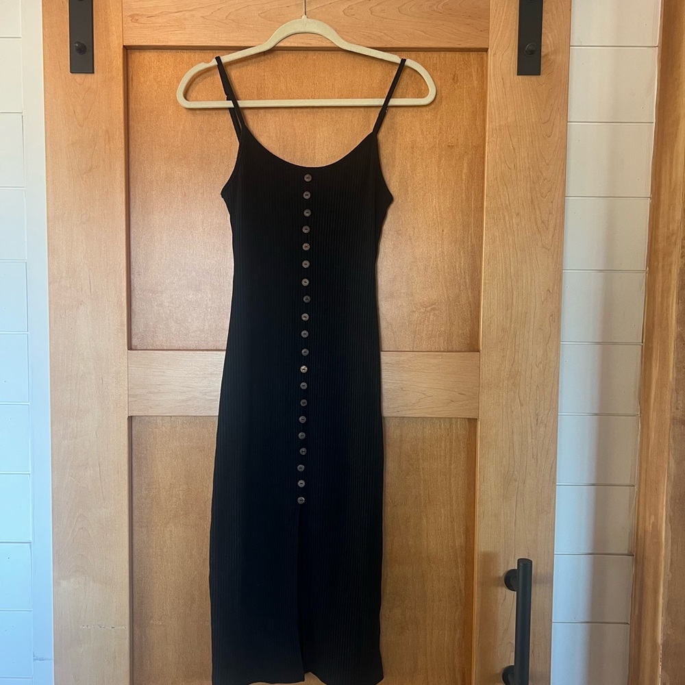Pink Lily Black Midi Dress with Button Detail